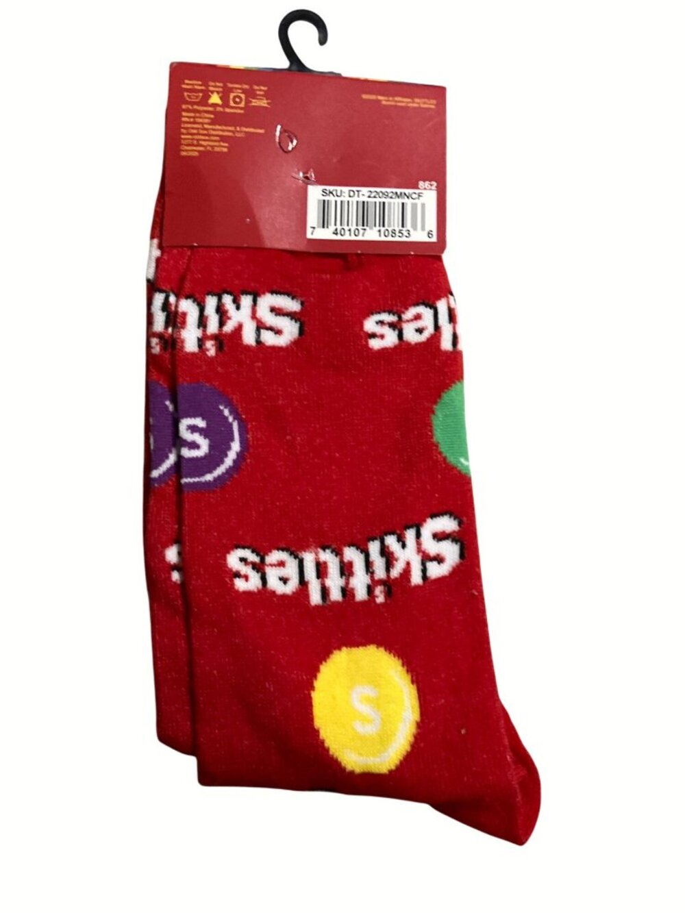 Skittles Crew Socks Fits Mens Shoe Size 6-12 Red Multicolor Candy Design - Picture 6 of 9